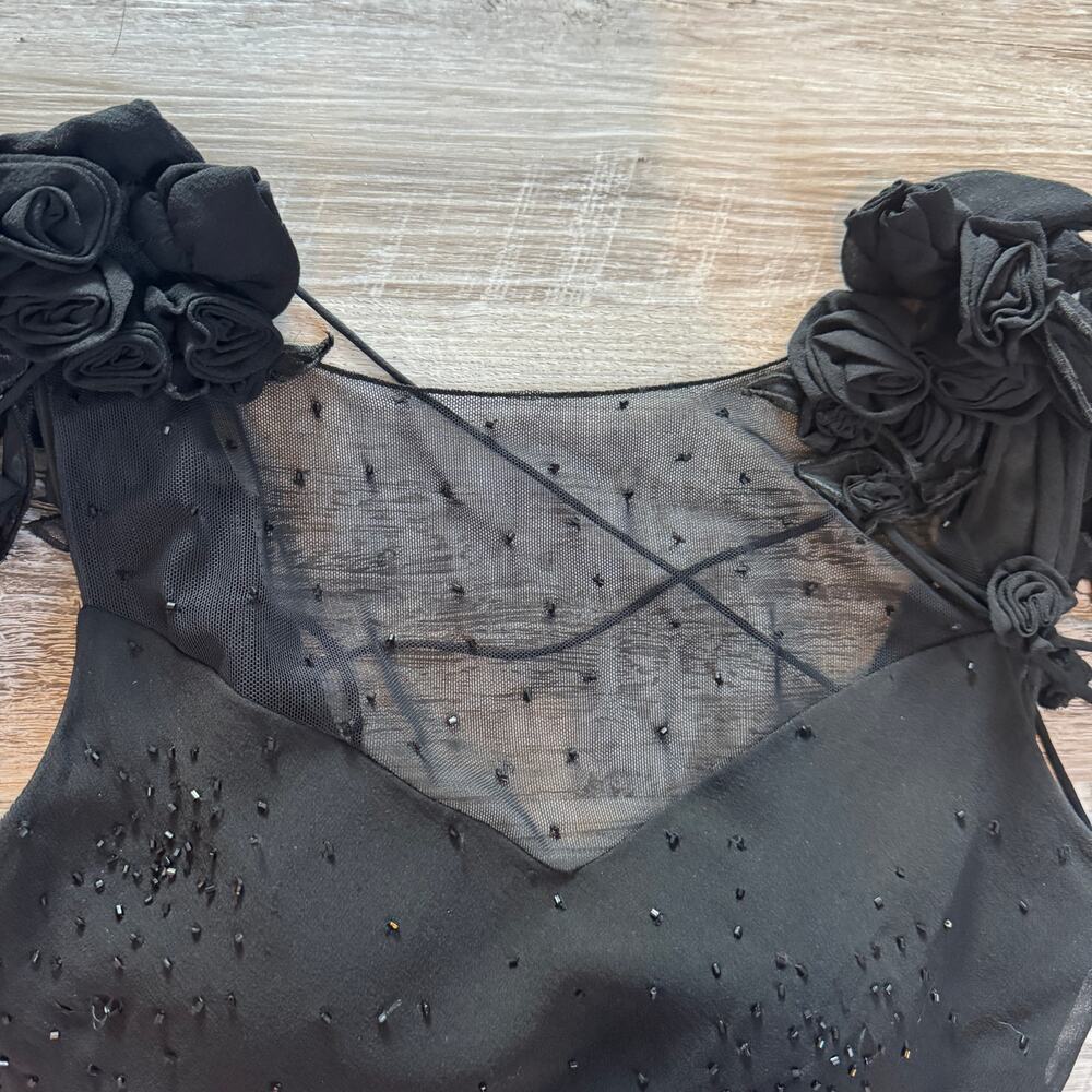 Vintage Sue Wong Y2K Black Silk Beaded Dress Dark Fairy Goth Homecoming Formal 2 - Picture 4 of 13